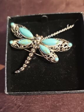Turquoise Dragonfly Pendant Necklace - Women Jewelry